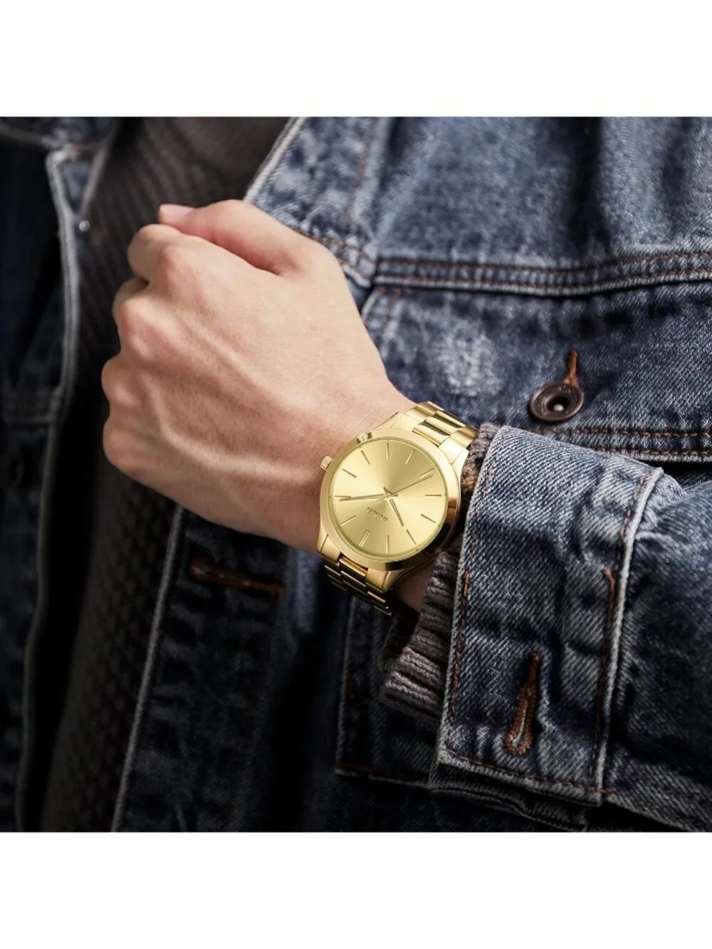 Men's All Golden Analog Quartz Stainless Steel Waterproof Round Luxury Watch